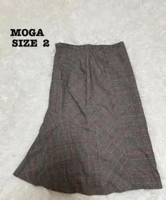 MOGA モガ グレンチェック フレアスカート 2 M 茶 赤 膝丈[325]のサムネイル