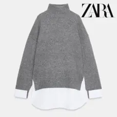 ZARA コンビポプリンニットセーター グレー S - メルカリ