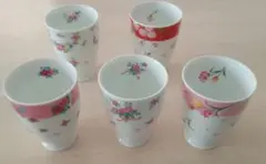 【美品】 花柄 湯飲み 5個セット