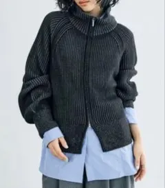 【新品未使用】LEPSIM 7ゲージ配色リブZIPカーディガン ブラック