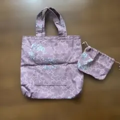 ハンドメイド 花柄トートバッグ 巾着袋付き