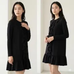 【美品】ラルフローレン フリルワンピース ブラック 長袖 コットン100% XL