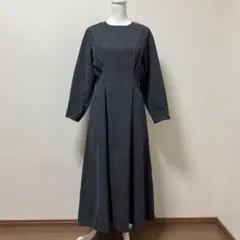 IEDIT イディット　ロングワンピース　春　コーデュロイ　グレー　ポケット