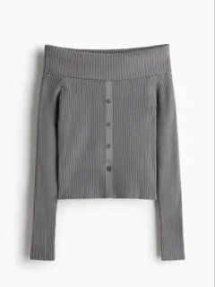 H＆M オフショルダーリブトップス グレーXS