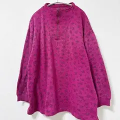 総柄スウェット ハーフジップ ピンク 花柄 ゆるだぼ 大きいサイズ 古着