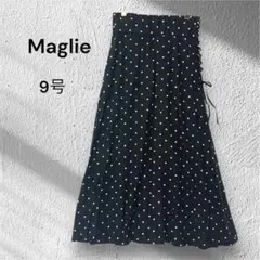 Maglie ドット柄 フレアスカート 9号 麻混 サイドリボン