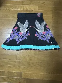 Desigual フレアスカート 鶴 花柄 ブラックのサムネイル