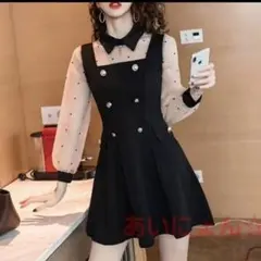 ワンピース長袖 シアー シースルー ドット柄 ミニ レディース ドレス膝丈