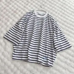 オーシバル サイズ1 ワイドTシャツ ボーダー 白 紺 通勤 コットン 日本製