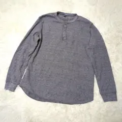 ユニクロ ワッフル ヘンリーネック Tシャツロング丈(XL)グレー 大きいサイズ