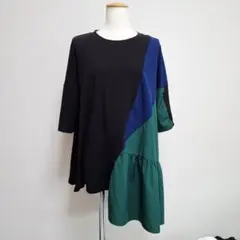 osmosis 配色切替Tシャツ　半袖　変形　カットソー　ロング丈のサムネイル
