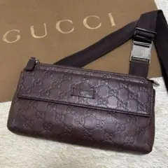 521✨極美品✨グッチ ボディバッグ シマレザー GG柄 ブラウン 斜め掛け