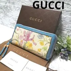 GUCCIグッチ フローラ バンブータッセル ラウンドファスナー長財布