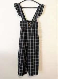 フリル付きチェック柄 サロペット