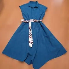 VIS ノースリーブシャツワンピース 青