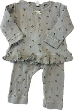 アプレレクール　ワッフル素材　レモン柄　フリル付きパジャマ 90 グリーン