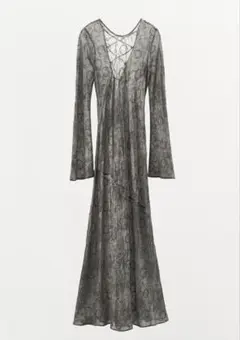 ZARA ビーズ刺繍　バッククロス　ワンピース　グレー　S