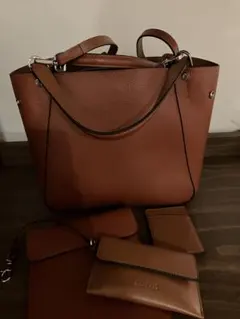 ブラウンレザー 2wayハンドバッグ セット