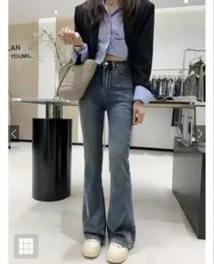 グレイル　フレアデニムパンツ　at2201 ブルー　L