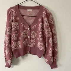 axes femme 花柄ピンクカーディガン