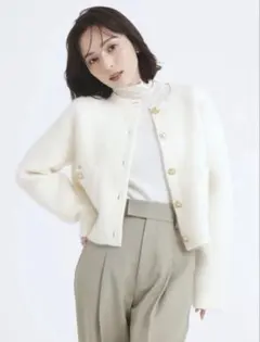 【美品】anuans アニュアンス ラクーンブレンドノーカラーニットジャケット