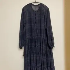 HARDY NOIR チェック柄楊柳ロングワンピース　シアーワンピース