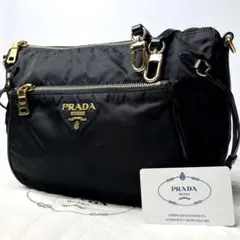 入手困難/極美品✨プラダ ショルダーバッグ ゴールドロゴ ナイロン サフィアーノ