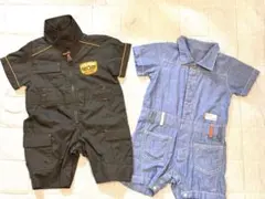 80 ロンパース カバーオール 2着セット ミリタリー デニム 半袖 男の子のサムネイル