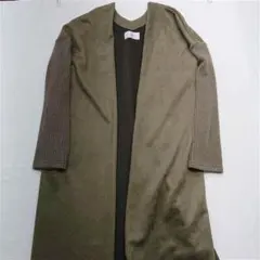 ★Vin 222PW606 ニットスリーブロングカーディガン カーキ系