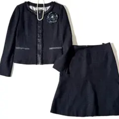 アンタイトル ツイード セットアップ スーツ ノーカラー 濃紺 L セレモニー