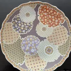 新品　前畑陶器　庫山窯　金彩七宝紋尺皿　飾皿大皿