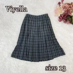 Viyella チェック柄プリーツスカート（13号）ミモレ丈　グリーン系　Y2k