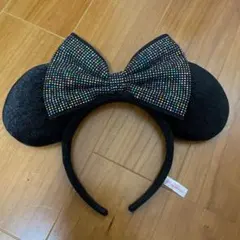 ミッキー耳カチューシャ（黒・ビーズ装飾）