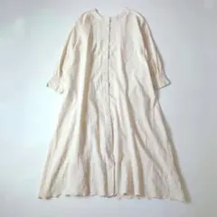 インドコットン×リネン シャツワンピース ゆったり バックギャザー 刺繍