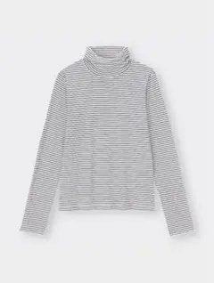 GU ソフトリブタートルネックT(長袖)ボーダー