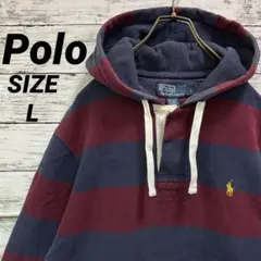 Polo by Ralph Lauren フード付き ボーダー ラガーシャツ L