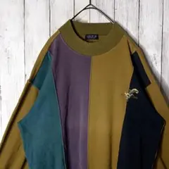 日本製 スウェット オーカー 刺繍 クレイジーパターン マルチカラー 太アーム