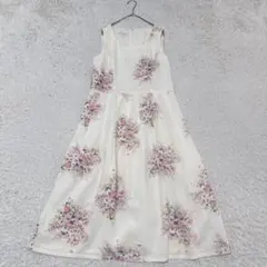 ローラアシュレイ⭐️リネン 花柄 ワンピース 13号 ピンク リボン 