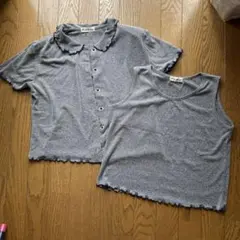 フリル襟 グレー系 カーディガンとタンクトップ セット