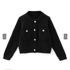 GRL グレイル ゴールドボタンショート丈ニットカーディガン an1347 黒