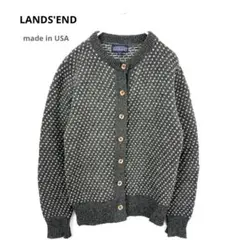 90s USA製 LANDS'END バーズアイ ニットカーディガン S714bのサムネイル