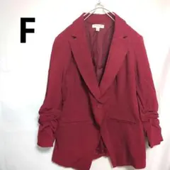 美品★テーラードジャケット　上着　個性的　ワインレッド　F　海外　US古着