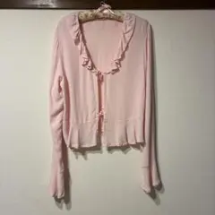H&M フリル カーディガン ボレロ ピンク リボン 長袖 薄手 フレアスリーブのサムネイル