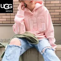 UGG WOMENS / アグ レイ ファジー ロゴ フーディー　M