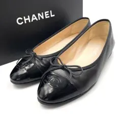 《超美品》CHANEL シャネル ココマーク パンプス バレエ リボン 黒 37