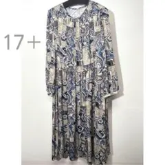 【新品】定価64,900円レリアン　ペイズリー柄フレアワンピース　ネイビー17＋