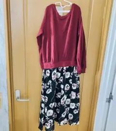 luciole　花柄ニット ドッキングワンピース　Lサイズ