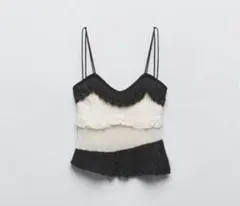 ZARA コントラストレースニットトップ