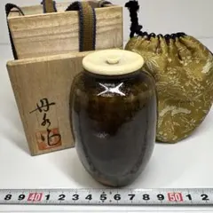 膳所焼 淡海ぜぜ 陽炎園造 茶入 共箱 陶器製 茶道具 茶箱 蓋付き