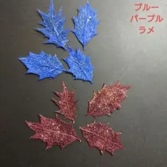 スケルトンリーフ葉脈標本ドライリーフ花材（柊８枚） パープル、ブルーラメ